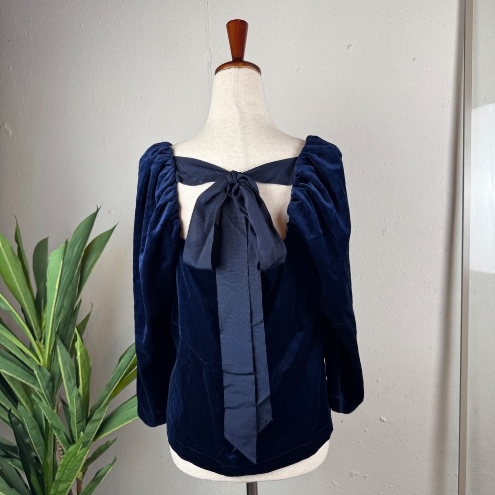 Romantic Dark Academia Feminine Banana Republic Velvet Top Womens M Navy NWT